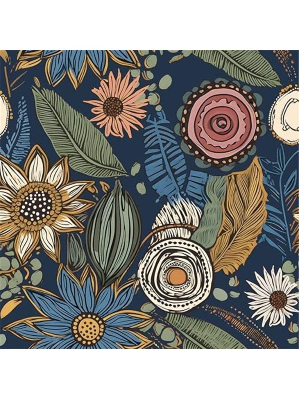 Blue Boho Floral Peel Stick Wallpaper Vintage Removable Contact Paper Waterproof